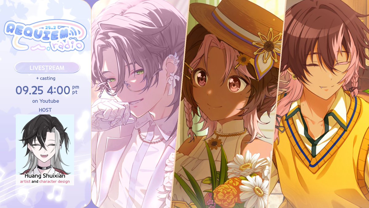 prounmei's tweet photo. Mark your calendars!

The first ever Requiem Radio will be streamed September 25th at 4:00PM PST, hosted by @shuiixian  The live will be on Youtube, with brand new content, staff notes, and a long awaited casting wave. Keep an eye out for the official livestream announcement 🎉 https://t.co/F7emiwtslA