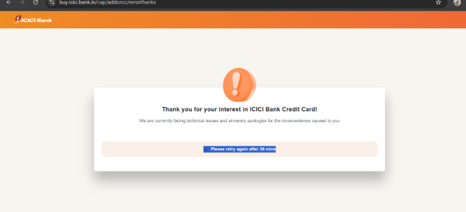 PrajwalDcunha's tweet photo. Hey @ICICIBank @ICICIBank_Care, your Add-on credit card e-KYC portal has a broken verification bug. Applied via iMobile, but the verification link fails repeatedly right after submitting the Aadhar OTP. Tried 4 times with no luck https://t.co/7tHStqFHwz