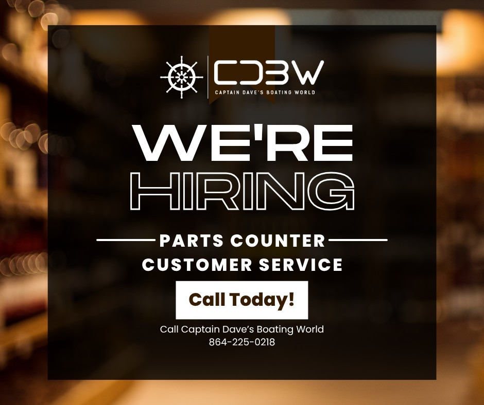 sametgunes3's tweet photo. Competitive pay and opportunities for growth are available! Captain Dave’s Boating World is looking for a motivated, dependable, and customer-focused person to join our team as a Parts Counter Associate! If you enjoy helping people, staying https://t.co/FFCWynxj6e