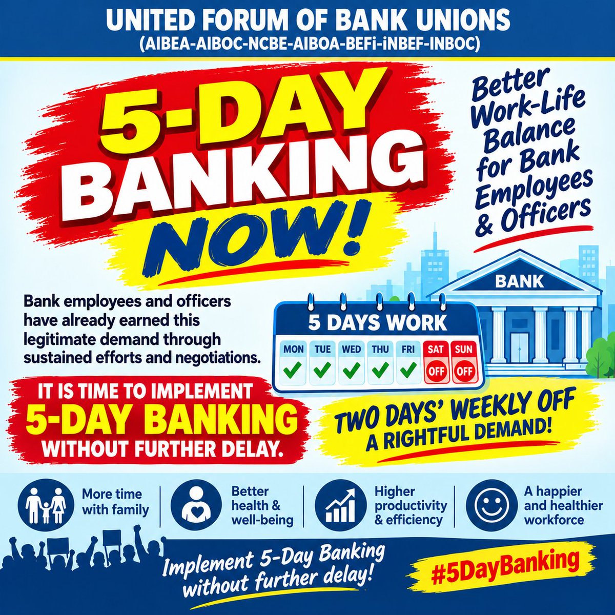 Anirudh86074091's tweet photo. Implement 5days banking without  any delay.
#5DayBankingNow 
@ChairmanIba
@nsitharamanoffc @PMOIndia https://t.co/JWOdAA1qrq