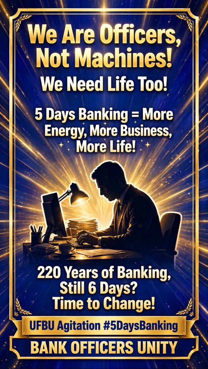 Check_the_money's tweet photo. The agitation for 5-day banking is a response to continued delays; it must be implemented to protect employee welfare. #5DayBankingNow #AIBOC @PMOIndia https://t.co/i7BuKSoKMw https://t.co/obcWsKjdIm