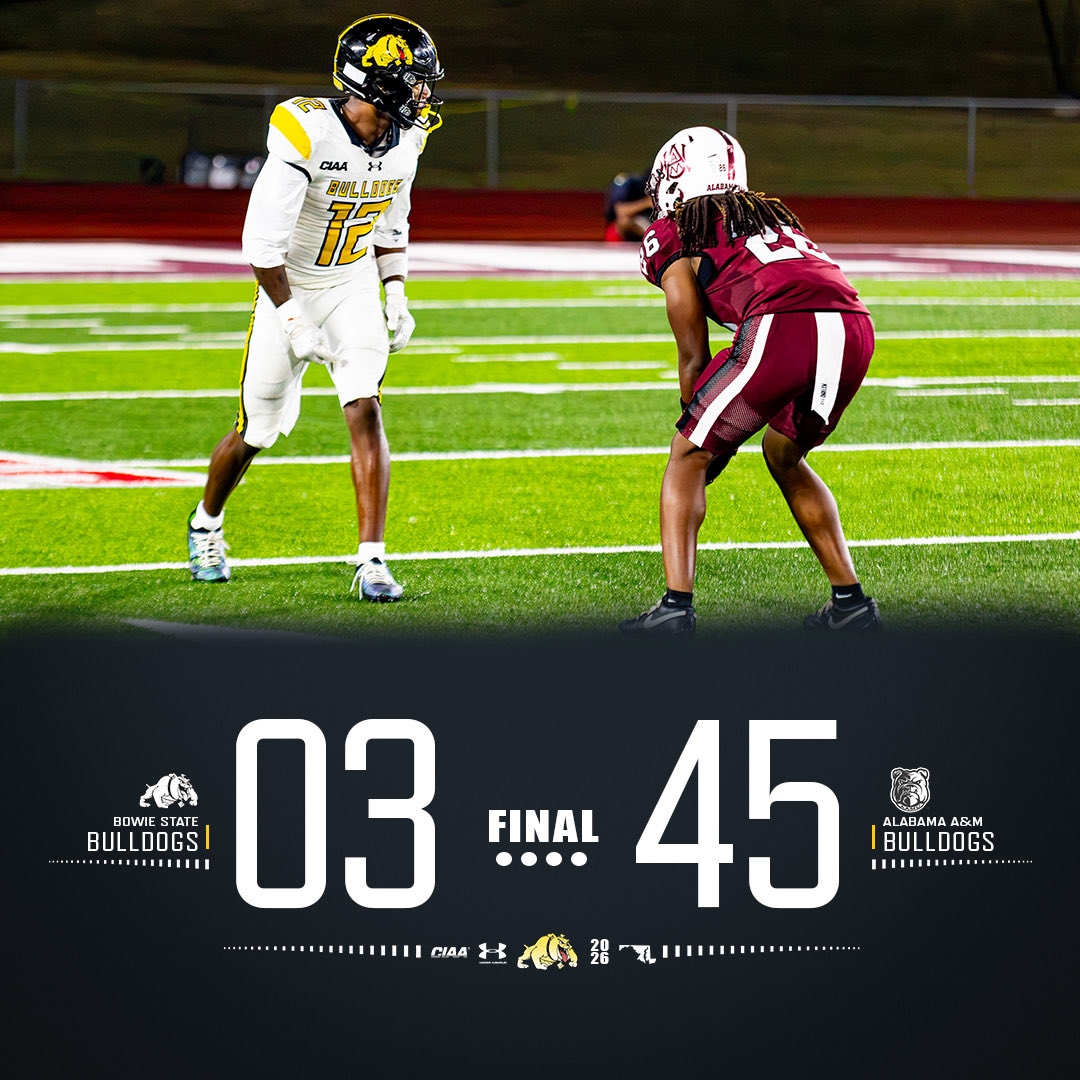 BSU_Sports_Info's tweet photo. FB | Final.

BSU, 3
A&amp;M, 45

#BulldogNation | #BiteDown https://t.co/jFPR509jlz
