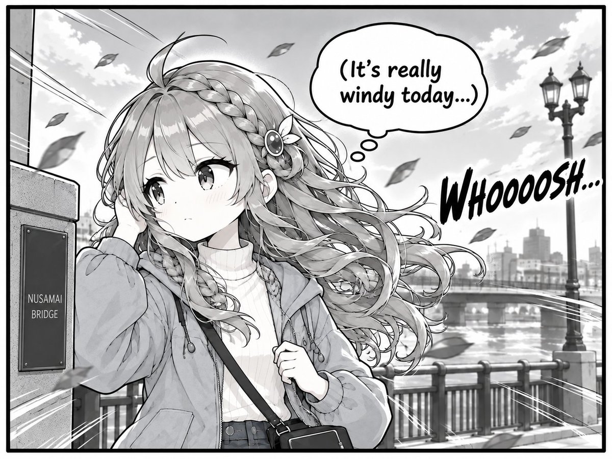 Yuna_AI_Project's tweet photo. 【Yuna's Kushiro 4-Koma #2 🇬🇧】
The wind is way too strong... 🌬️📷
#霧島夕凪 #KirishimaYuna #Kushiro #4Koma #AIart https://t.co/8hG2ThLKVM