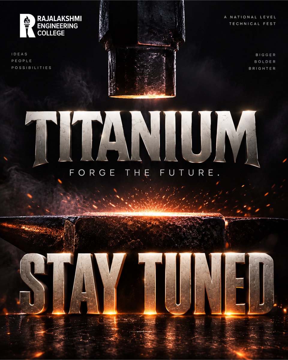 myrecchennai's tweet photo. The forge is lit. And something bigger is taking shape. Stay tuned. The next chapter is about to be forged.
TITANIUM 2027, coming soon.
#Titanium2027 #RajalakshmiEngineeringCollege #ForgeTheFuture #TechnicalFest #Engineering #Innovation #REC https://t.co/DuTALHTydQ