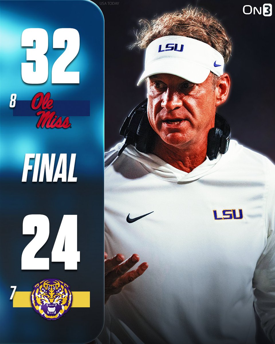 On3's tweet photo. OLE MISS BEATS LSU IN LANE KIFFIN'S RETURN TO OXFORD🦈

https://t.co/X6aHnxt6VW https://t.co/SqdiXMlGee