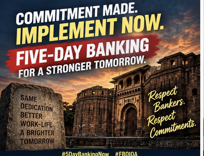 Pramod_Shinde09's tweet photo. BANKING IS 24×7. BANKERS ARE HUMAN.

Behind every transaction is a banker with a family, responsibilities and a life beyond the branch.

✊ 5-DAY BANKING NOW!

#5DayBankingNow #FBOIOA #5DayWeekandFairPLI #FiveDayBanking #BankersDemandJustice #UFBU #AIBOC #BOIOAPUNE #BankersUnity

@nilesh_pawar15 @aiboc_in @DFS_India @PMOIndia @FinMinIndia @nsitharamanoffc @boioapune