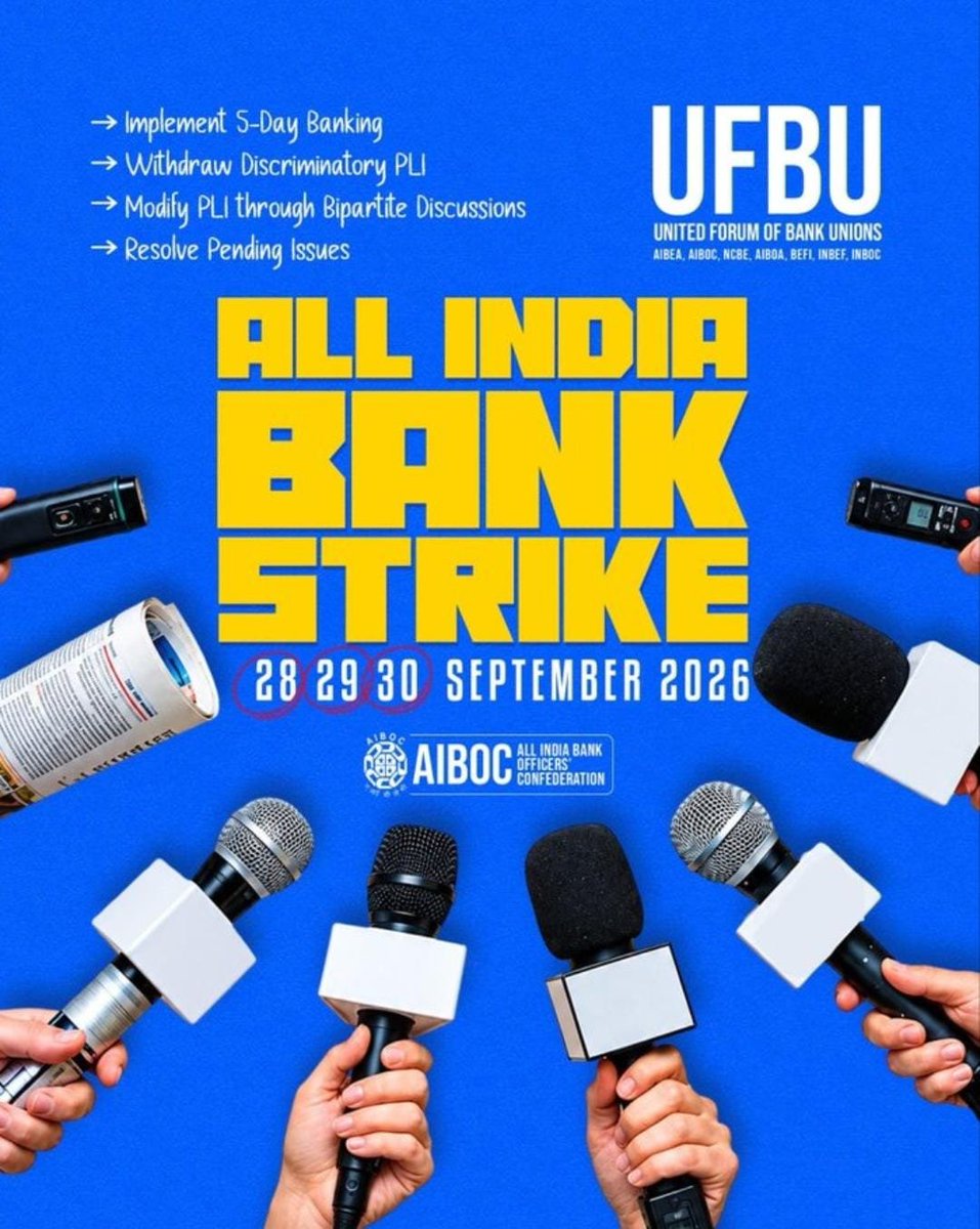 Manjunath_4453's tweet photo. The COMMITMENT WAS MADE
The SETTLEMENT WAS SIGNED
The RECOMMENDATION WAS SENT

Now, it’s time for IMPLEMENTATION.

⏰ No more waiting.
📅 28–29–30 September
✊ We Strike for 5 Days Banking. #5DayBankingNow #AIBOC #Aiiboa_Aiboc @PMOIndia https://t.co/XXkUP0GenH