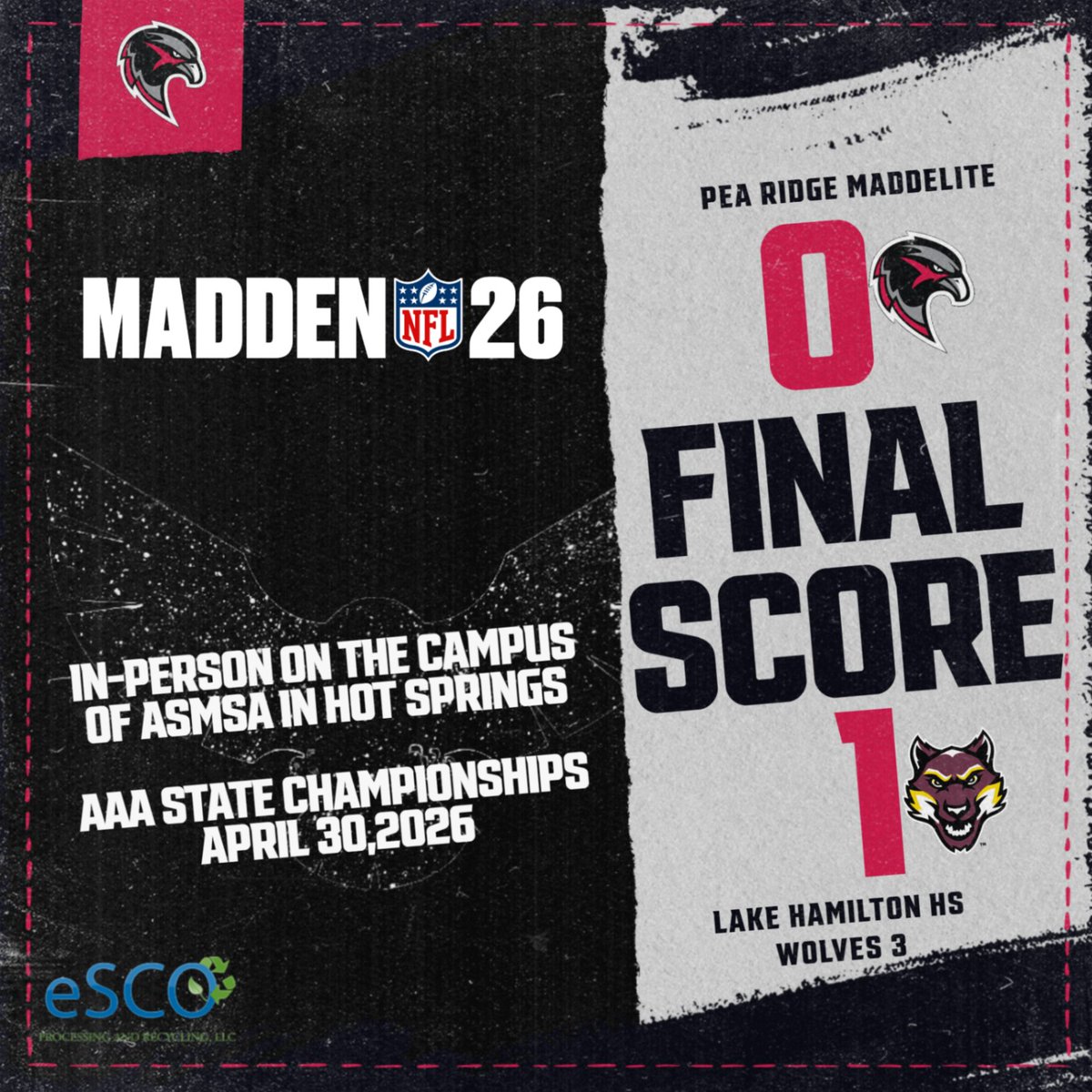 PeaRidgeEsports's tweet photo. EMBRS (MADDElite) fell short in the Madden AAA State Championships last Spring '26 in an incredible game. Stay tuned this Spring '27 for EMBRS to run it back!
#esports #Madden #bhkesports #PlayVS https://t.co/Dm32LfHJRq