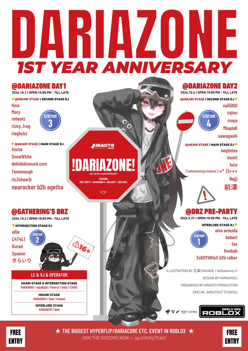 KARASHISU's tweet photo. #DARIAZONE 1st YEAR ANNIVERSARY

✦ DRZ PRE-PARTY
9/27 OPEN:10.00 - TILL LATE

✦ GATHERING's DRZ
10/2 OPEN:10.00 - TILL LATE

✦ DARIAZONE DAY1
10/3 OPEN:10.00 - TILL LATE

✦ DARIAZONE DAY2
10/4 OPEN:10.00 - TILL LATE

FREE ENTRY / ONLY ON ROBLOX
Join : https://t.co/EEQ1YzjzGf https://t.co/o9Pae6S9BQ