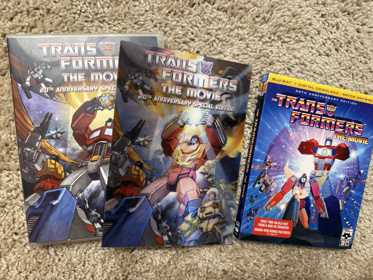 genxcomicsguy's tweet photo. I saw @transformers The Movie 40th Anniversary today.  I still have the 20th anniversary special edition DVD and 30th anniversary edition Blu-ray.  #transformers40 #transformers https://t.co/r8QAiYykBf