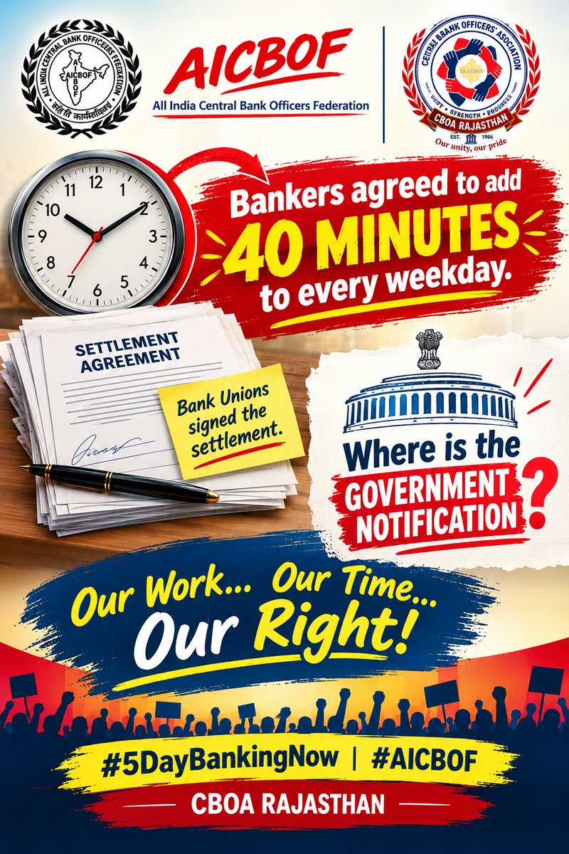 CboaRajasthan's tweet photo. #5DayBankingNow #AICBOF https://t.co/au4rnbnqzJ