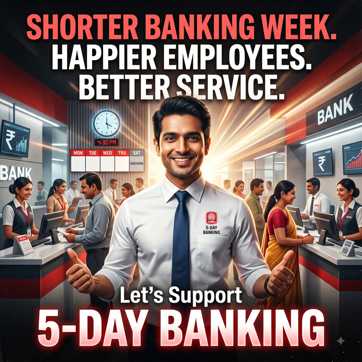 vsrinivasx's tweet photo. @AIBEAofficial Imagine weekends free for family and fun activities! A 5-day banking week can make work-life balance a reality. #5DayBankingNow #AIBEA @PMOIndia https://t.co/F4QIZ5TenH
