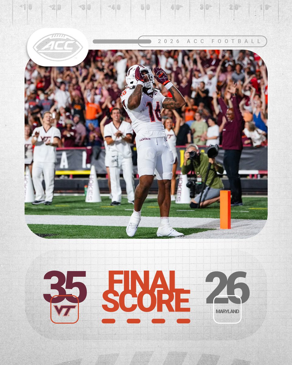 ACCFootball's tweet photo. ROAD WIN FOR THE HOKIES 🦃📈 https://t.co/NEk9p6Fwki
