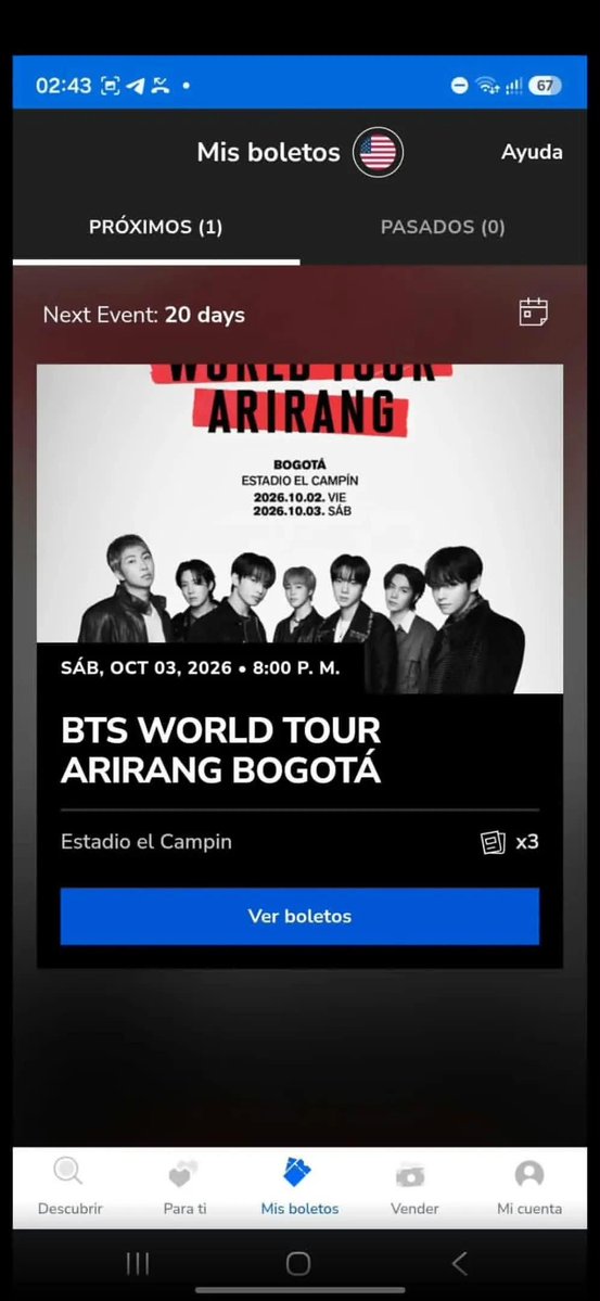 andrea09l's tweet photo. ARMY DE BOGOTÁ 🇨🇴
🥹 ya no podré ir al concierto de BTS en Bogotá el 3 de octubre.

🎟️ 2 entradas juntas — Occidental Baja
💺 Sección NB4, Fila F | Asientos 21 y 22
💰 $450 USD cada una
Espero que encuentren un buen hogar con otros. 💜
📩 ¡Envía un mensaje directo si te interesa! https://t.co/2cfskRYHQc