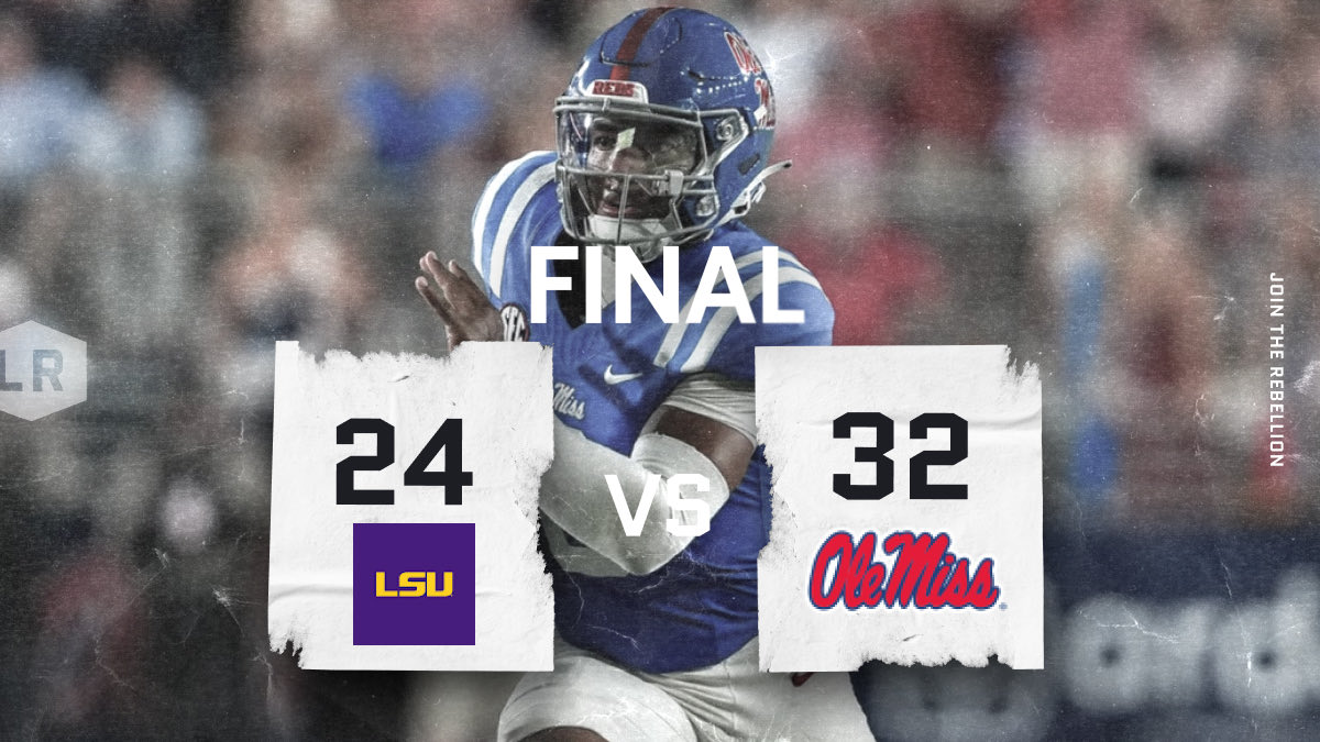 RBLOfficial_'s tweet photo. Sweet revenge for Ole Miss over LSU. 

They were in the driver’s seat for most of the game. There were nervy moments but in the end they got the job done.

Lane Kiffin may not have enjoyed that. But the fans Oxford will never forget this one. 🏈 https://t.co/ckDEjMWxIq
