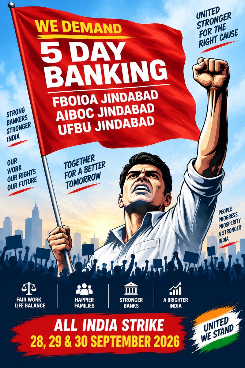 Ashurules09's tweet photo. Bankers have accepted longer working hours during the five working days.

They continue to serve customers, support businesses and contribute to the nation's economic activity.

The 5-day banking proposal is not a new demand. It follows an understanding reached in March 2024.

The time for further delay is over. Implement 5-Day Banking now.

#5DayBankingNow #FBOIOA
@nilesh_pawar15 @aiboc_in @fboioa_india @PMOIndia @rupamsmail @UFBUIndia