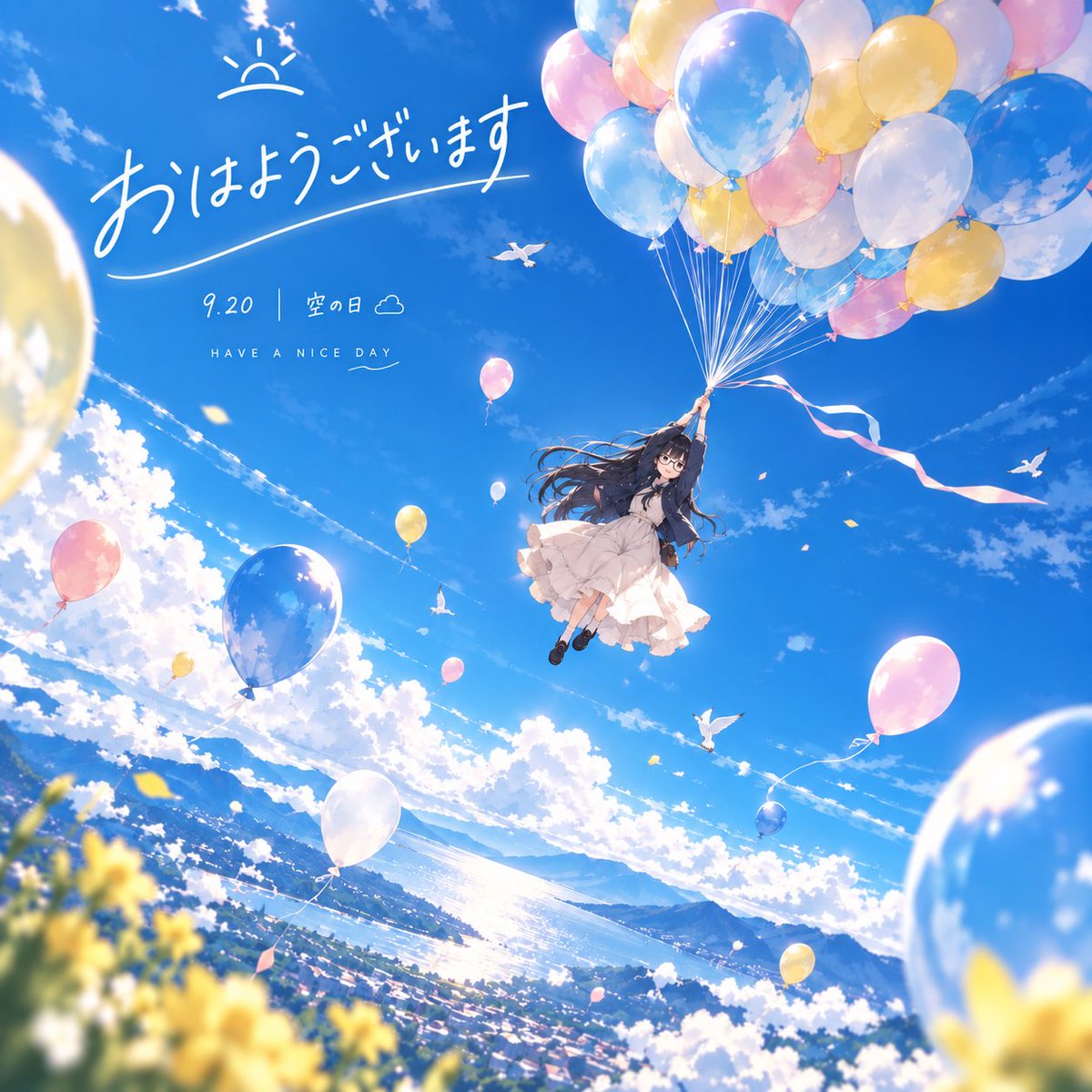chitoream's tweet photo. おはようございます🎈【その1】

本日は「空の日」らしいです！
爽やかな空・風船・千歳をテーマに画像を作成してみました😊

だがしかしこれは千歳っぽくないし
握力どうなってんの？と気になってしまったのでボツ。

【その2】へ⤴︎

 #おはようＶライバー 
 #IRIAMライバーとつながりたい https://t.co/ABD2kxqgNd