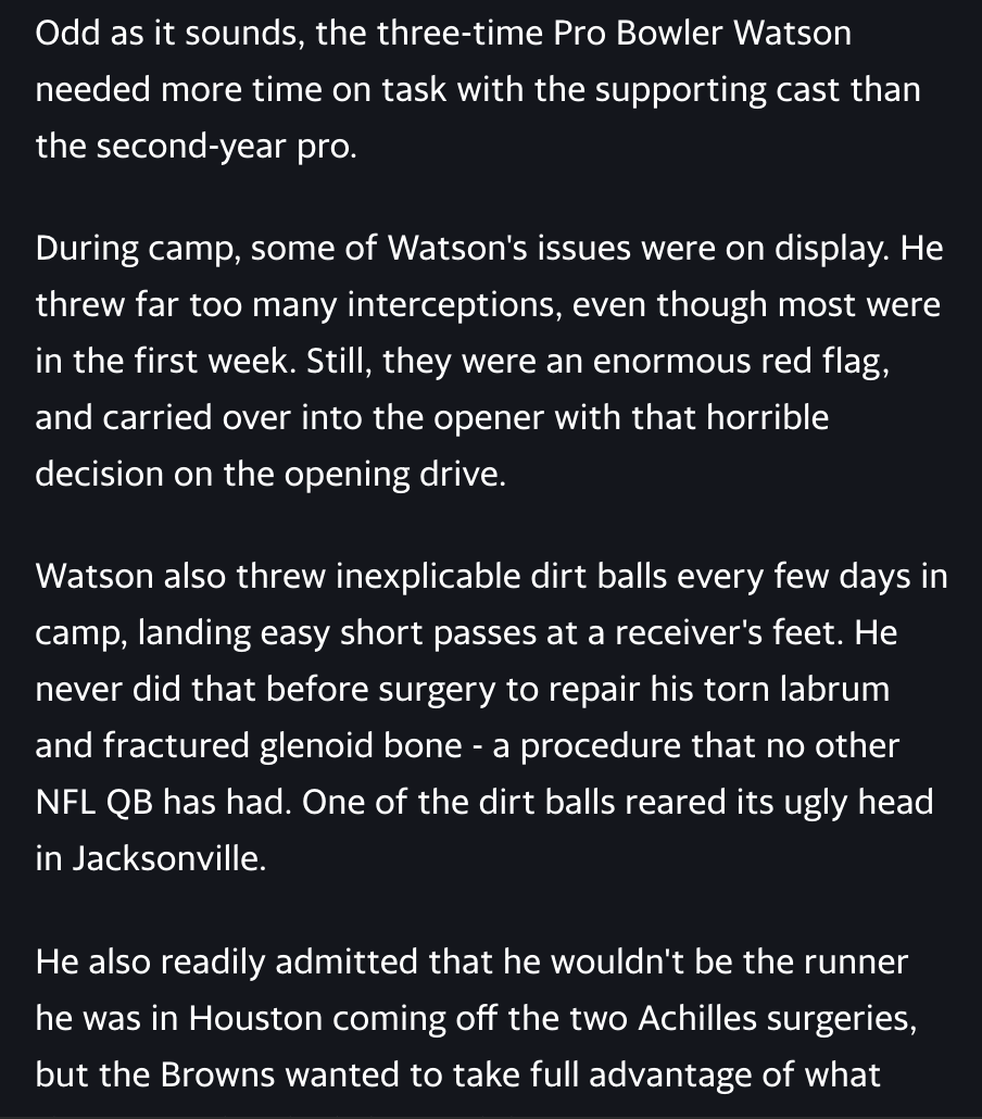 Rob_Shenanigans's tweet photo. The soft-launch of Cleveland turning the page on Watson is here and it's hitting like cocaine...

After beating the drum for Deshaun since camp, Mary Kay just pulled a 180 and published a hatched job on him. That can mean only one thing: She was told to report this by the Browns https://t.co/QHepvQ7koP