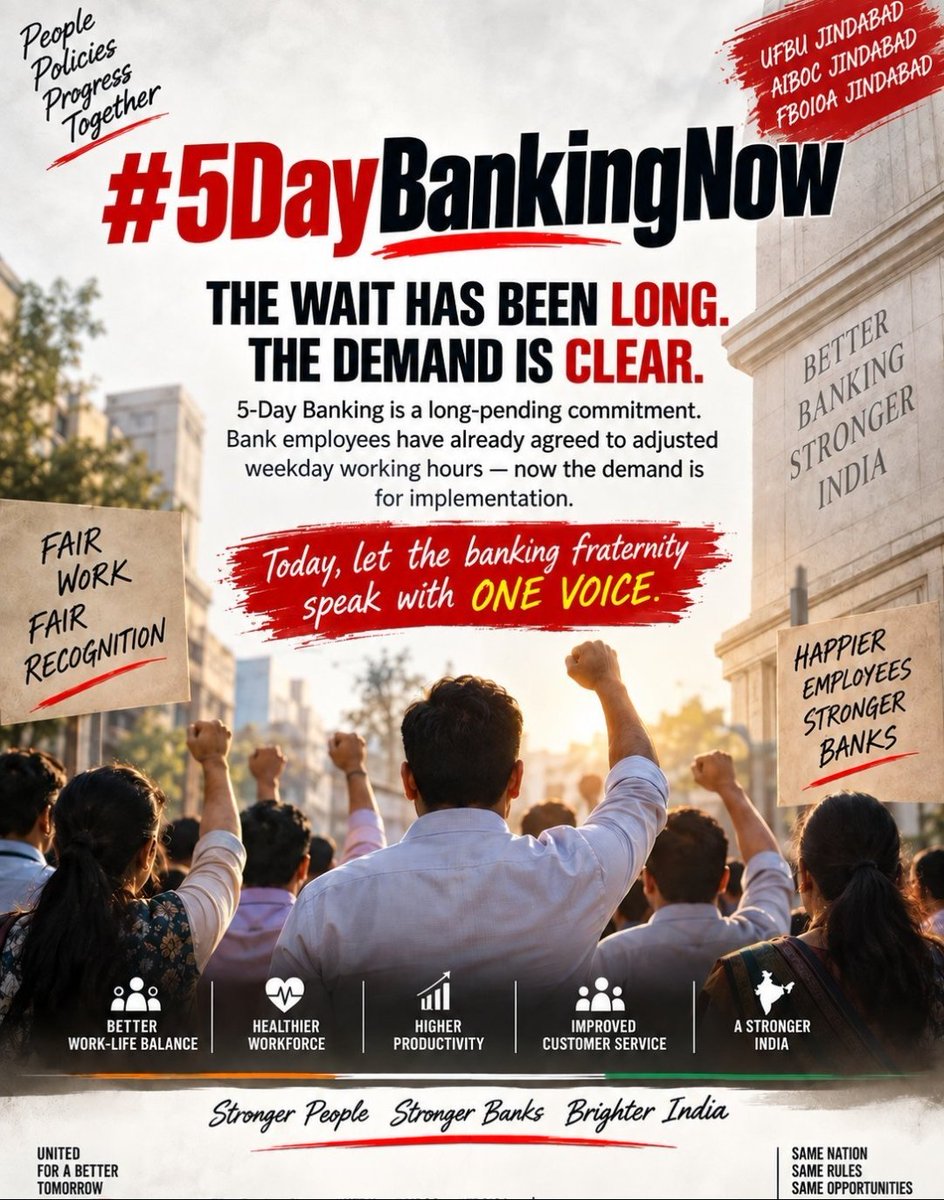 vignesh8392's tweet photo. Banking employees have embraced digital transformation.
Now banking policy should embrace a modern five-day workweek.
#5DayBankingNow #FBOIOA
@DFS_India @PMOIndia @nsitharaman @nsitharamanoffc @FinMinIndia https://t.co/NrxktCyDKl