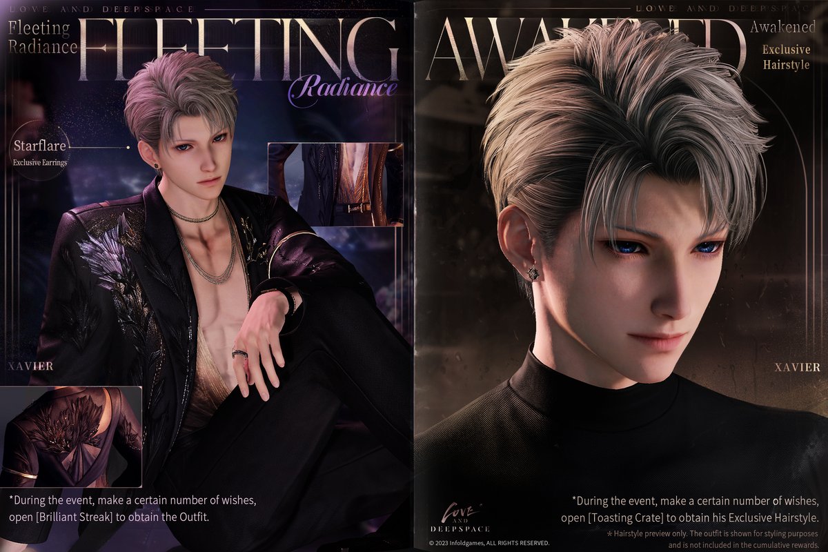 Love_Deepspace's tweet photo. The New 5-Star Memory Limited Wish Pool [A Night That Never Ends] is Coming Soon!

🥂Event Duration: From 05:00 on Sept. 22 to 04:59 on Oct. 10 (Server Time)

🥂About Pity System and Precise Wish, please check: https://t.co/4A1MOT5I1l

🎁New Packs
During the event, the new [Radiant Gala Pack] and [Night Glow Pack] series, which include [Deepspace Wish: Limited] and other materials, will be available in Shop.
Both [Deepspace Wish] and [Deepspace Wish: Limited] can be used for the Limited 5-Star Memory wishes, with [Deepspace Wish: Limited] being prioritized for use.
*After the event ends, [Deepspace Wish: Limited] will automatically convert to Empyrean Wishes.

*Tap the poster to view in-game demonstration of the Outfits and Hairstyles! Actual effects may vary in-game.
———
🪐Official Discord: https://t.co/hKmnBAbbgu
🪐Download and Log in Now: https://t.co/bNEP8yM6bZ
#LoveandDeepspace #ANightThatNeverEnds