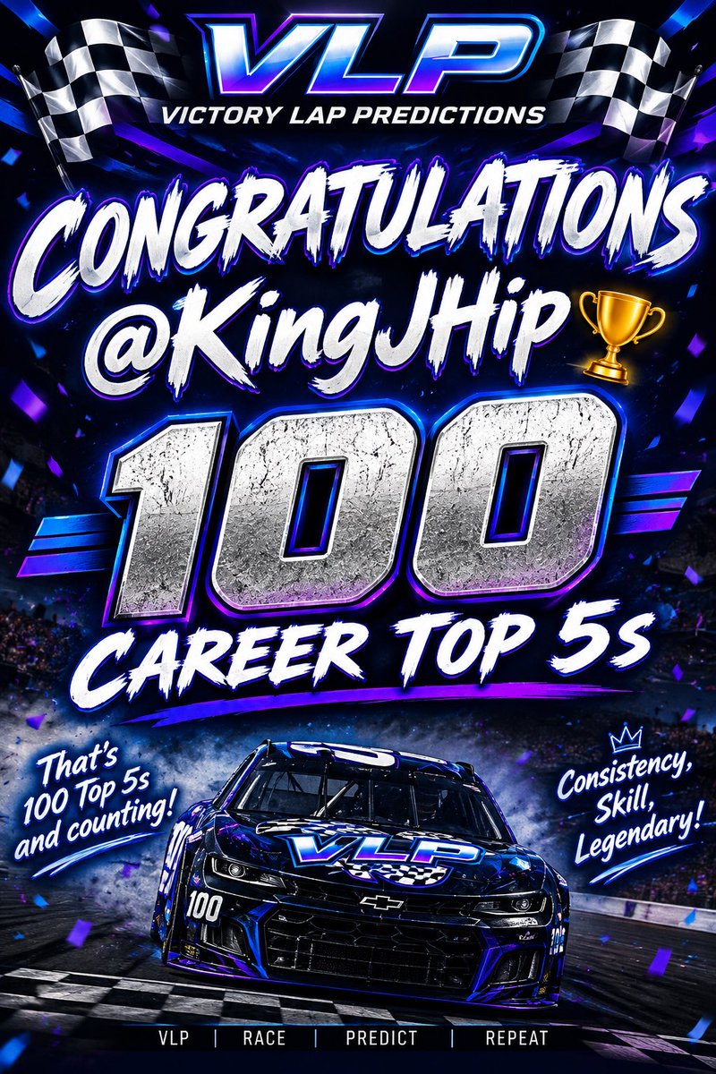 VictorylapPr's tweet photo. @KingJHip will join @nascarfrye9 and @mmelihozler as the only 3 drivers to reach 100 career top 5s in VLP history!!! https://t.co/W5YsMMxcGz