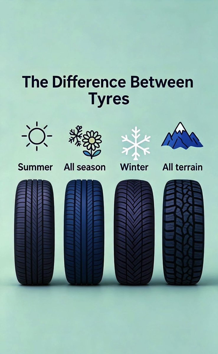TheCleanCarClub's tweet photo. Types of car tyres https://t.co/VWWiQQllWs