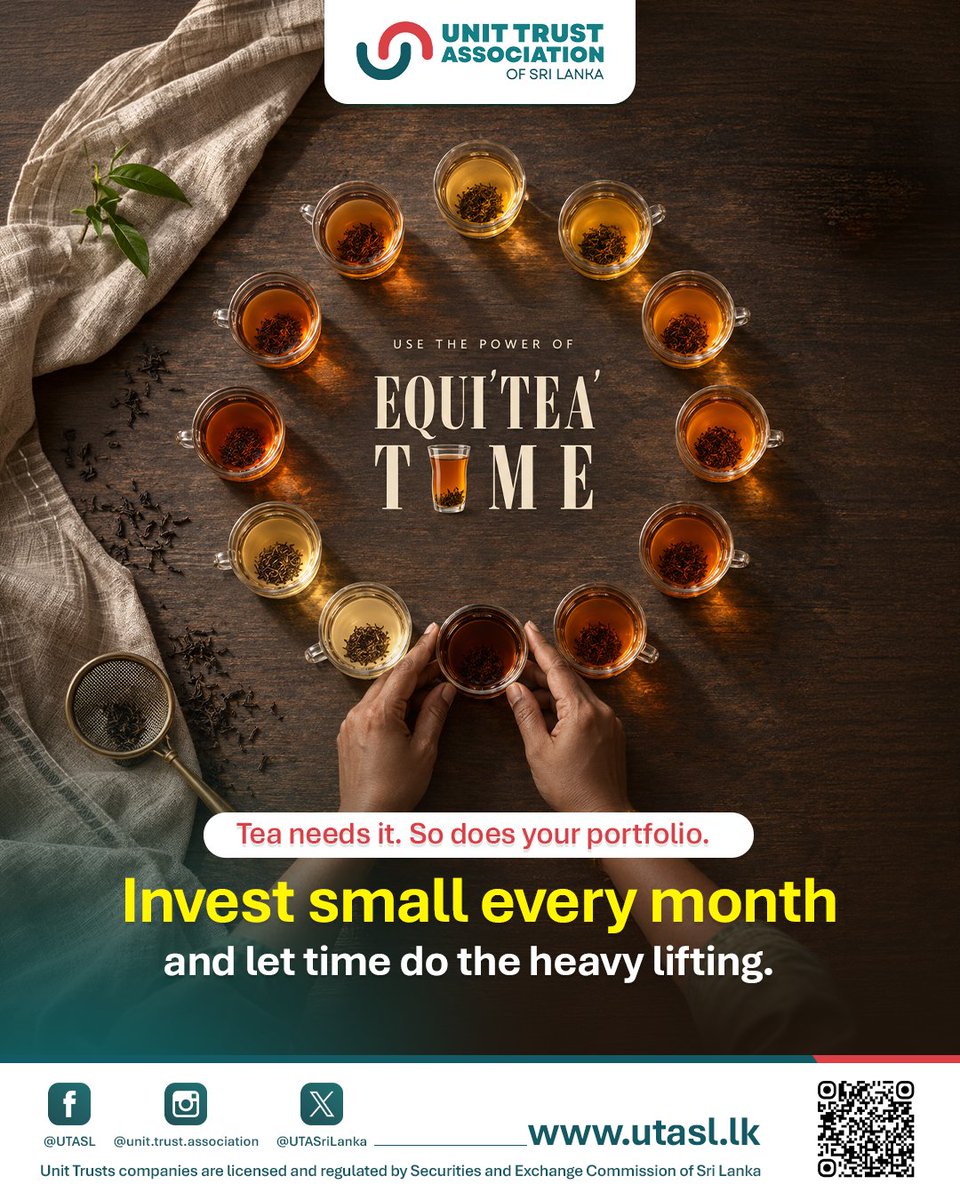 UTASriLanka's tweet photo. Start small, stay consistent, and think long term. Make monthly investments in unit trusts a habit, giving your financial goals the time and commitment they deserve.

#utasl #unittrusts #consistentinvesting #longterminvesting #wealthbuilding https://t.co/GTlutvgMwM