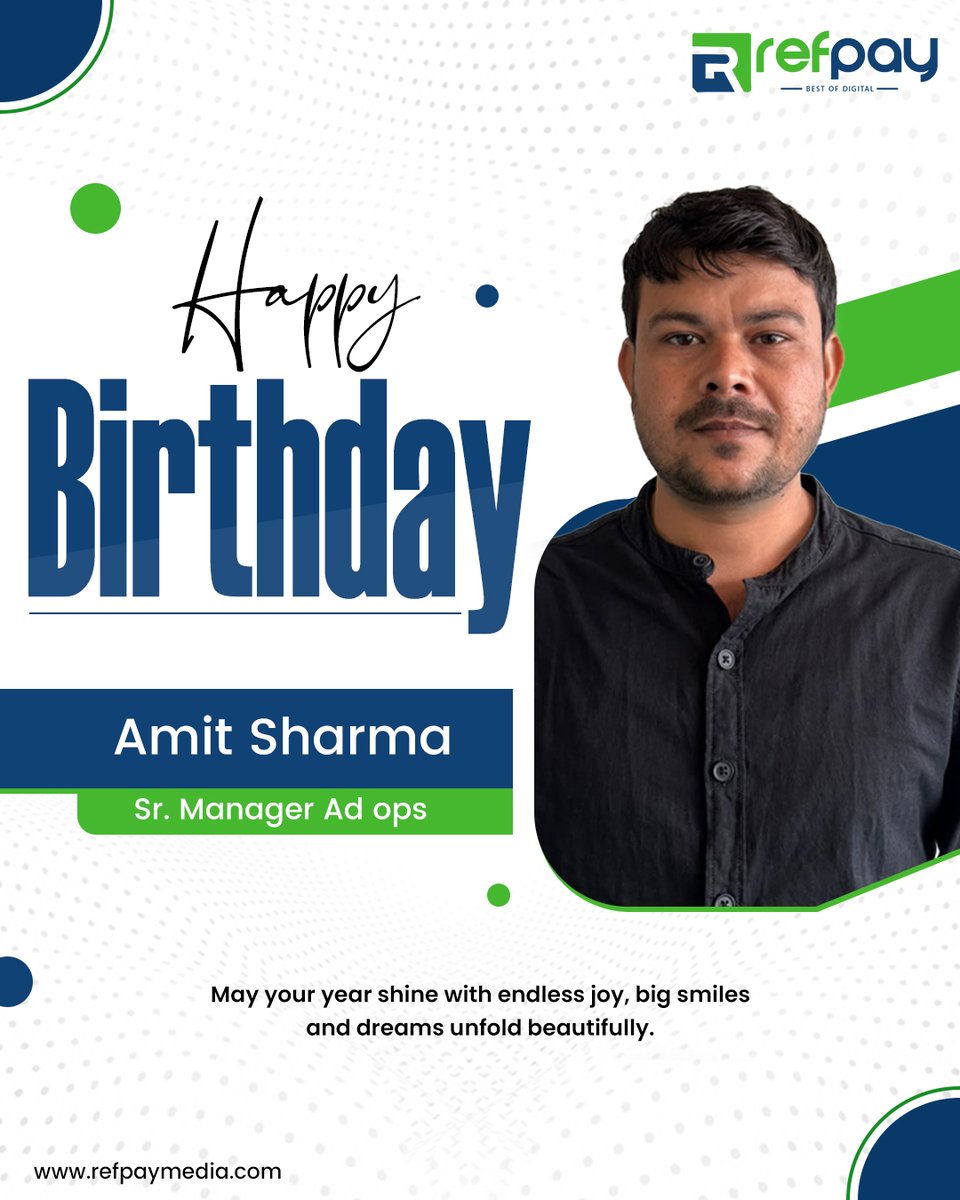 Refpaymedia's tweet photo. Happy Birthday, Amit Sharma! 🎉 Wishing you continued success, exciting opportunities, and a fantastic year ahead!
#HappyBirthday #BirthdayCelebration #BirthdayVibes #AdOps #AdOperations #SeniorManager #DigitalAdvertising #Advertising #Leadership #TeamCelebration https://t.co/sEuLfWfLo7