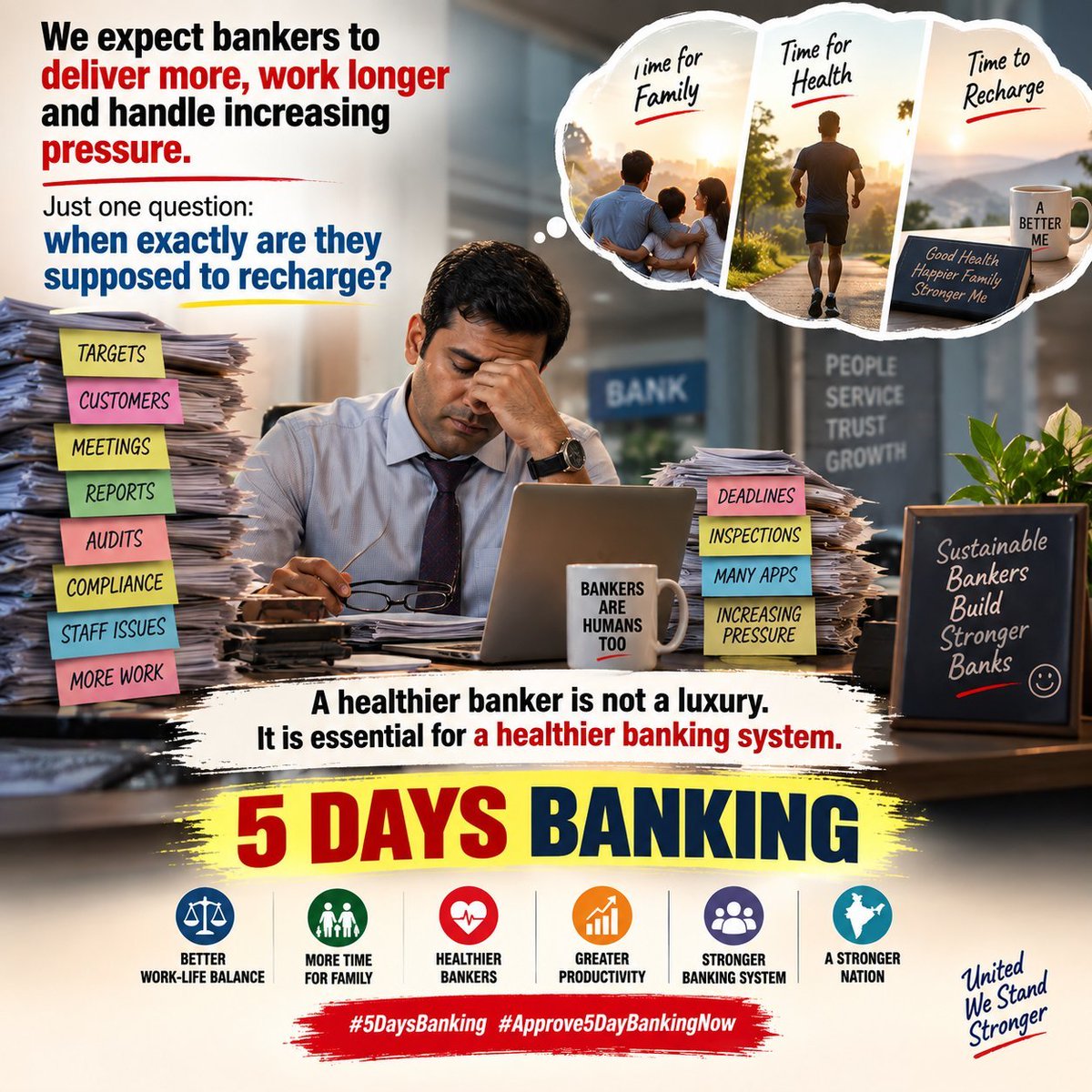 patelpathik's tweet photo. 👨‍👩‍👧‍👦 Weekend belongs to families too.
Bankers are professionals, but they are also parents, spouses, children and members of their communities.
5-Day Banking means more meaningful weekend time.
#5DayBankingNow
#UFBU #AIBOC #FBOIOA
@fboioa_india @nilesh_pawar15 @aiboc_in @UFBUIndia @NigamBrahmbhatt
