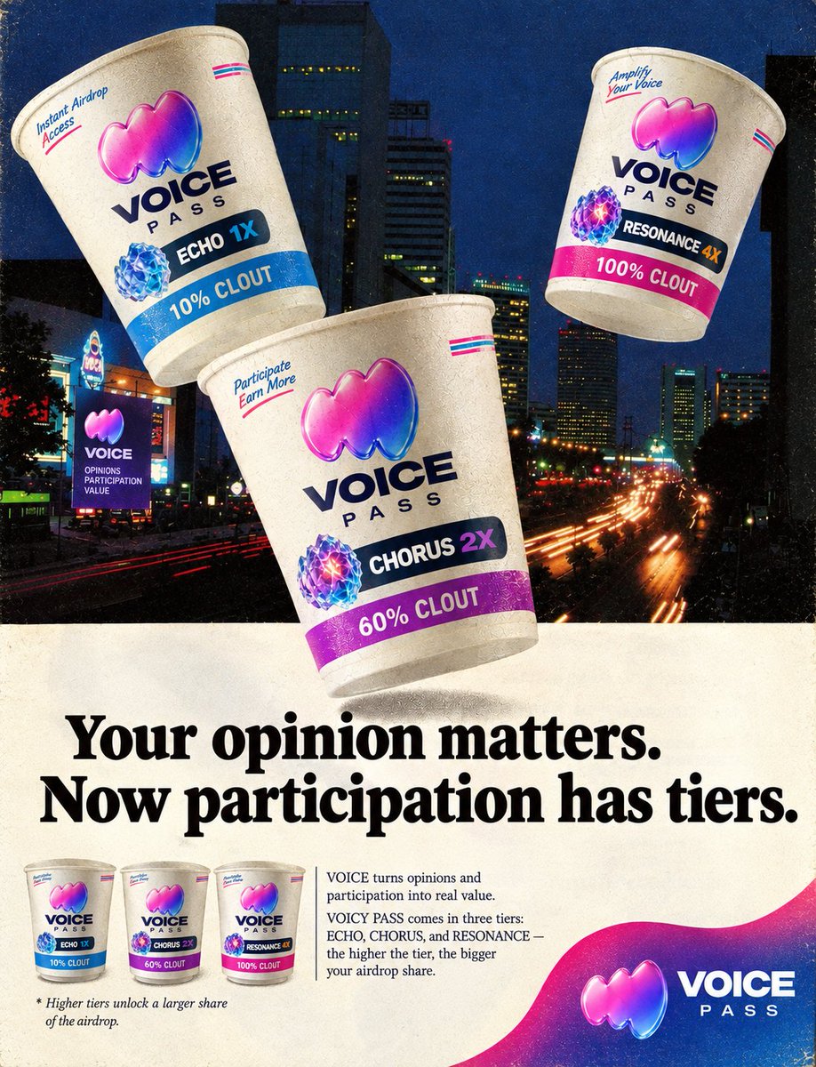 SaadAmmrun's tweet photo. “I’m just here for the vibes.”

The vibes: ECHO 1X → CHORUS 2X → RESONANCE 4X  🔥

Your opinion has value.
Your participation has tiers.

#VOICEMEME https://t.co/cToM4T5rOr