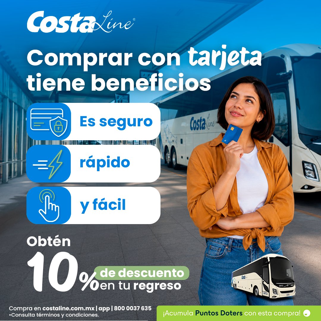 CostaLine_AERS's tweet photo. Tu próximo destino está a un pago de distancia. ✨💳

Compra tus boletos con tarjeta de forma fácil, rápida y segura. En Costa Line hacemos que llegar a donde quieres sea más sencillo desde el primer paso.

#CostaLine #ViajaFácil #CompraSegura https://t.co/ztk2brlMdF