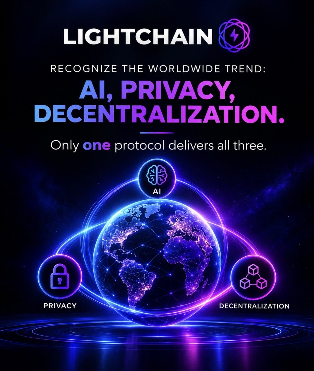 CryoVibeoiwx's tweet photo. Three defining trends. One protocol. ⚡️
AI. Privacy. Decentralization.
The future is being built now.
Lightchain AI. 🌐💜
#LightchainAI #AI #Privacy #Decentralization #Web3 https://t.co/Qo40N6Ek2b