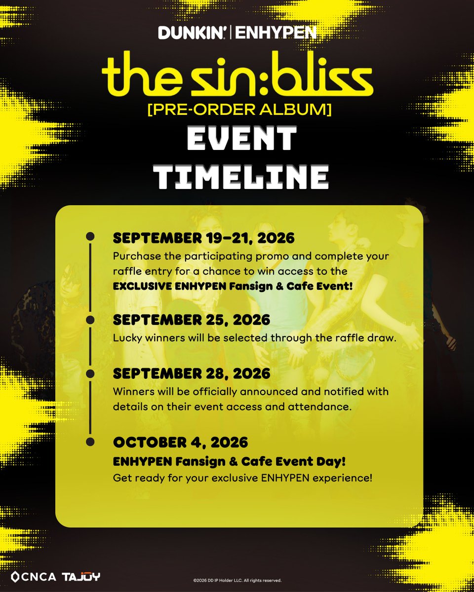 dunkinph's tweet photo. Here’s the event timeline for the Dunkin’ | ENHYPEN Fansign and Cafe Experience 🖤 Save this post and keep track of the important dates. ✨ #DunkinPH #ENHYPEN_in_MNL #Dunkin_with_ENHYPEN #ENHYPEN https://t.co/IzQkZzRpd7