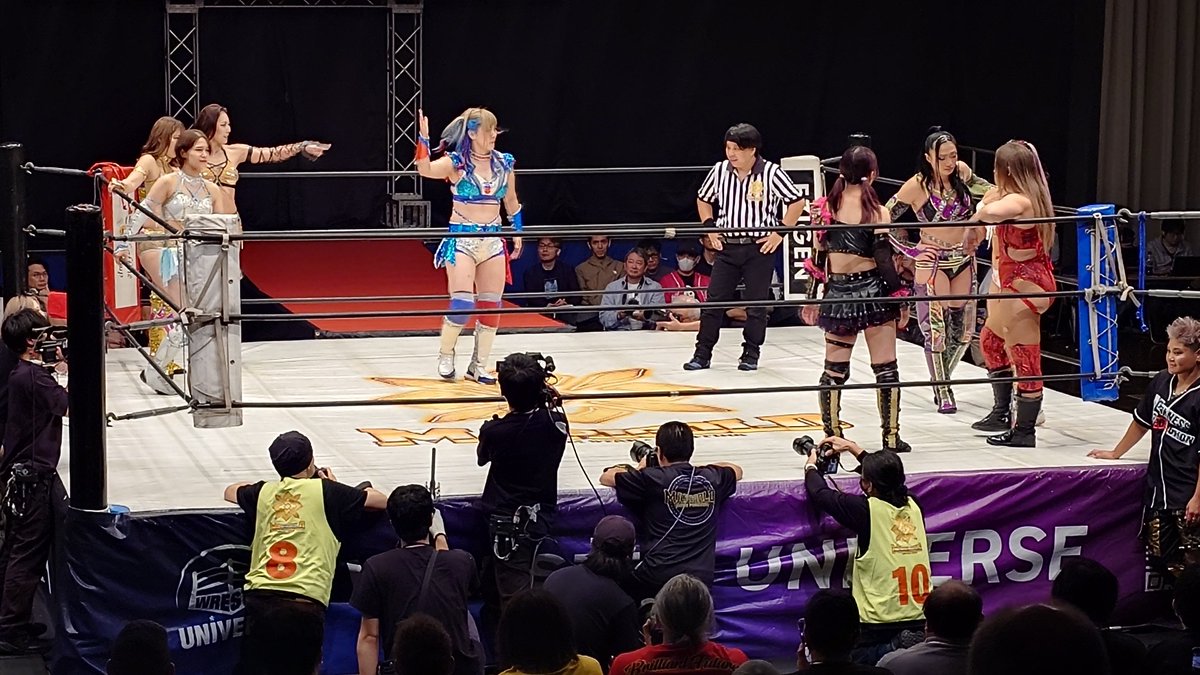 GiantsJarvey's tweet photo. #プロレス観戦 真っ最中
2026.9.20 マリーゴールド後楽園
セミ(第8試合)
#桜井麻衣 #翔月なつみ #山中絵里奈 #越野SYOKO. 
vs
#野崎渚 #松井珠紗 #ミラ・シュミット #アリア・ジェームズ

#pw_mg #D_Revo https://t.co/qvY2Nlxkz5