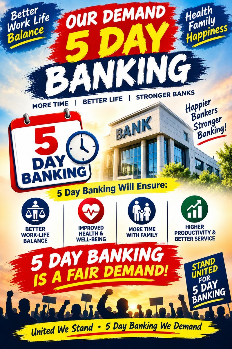 nevase_sag22714's tweet photo. Every 24x7 banking service has a banker behind it and a family waiting at home. We agreed to the 5-day week in March 2024 and accepted longer weekday hours. The regulator, the insurer and the Government all work 5 days.

Our demand is just. https://t.co/hnXEmWUFwD