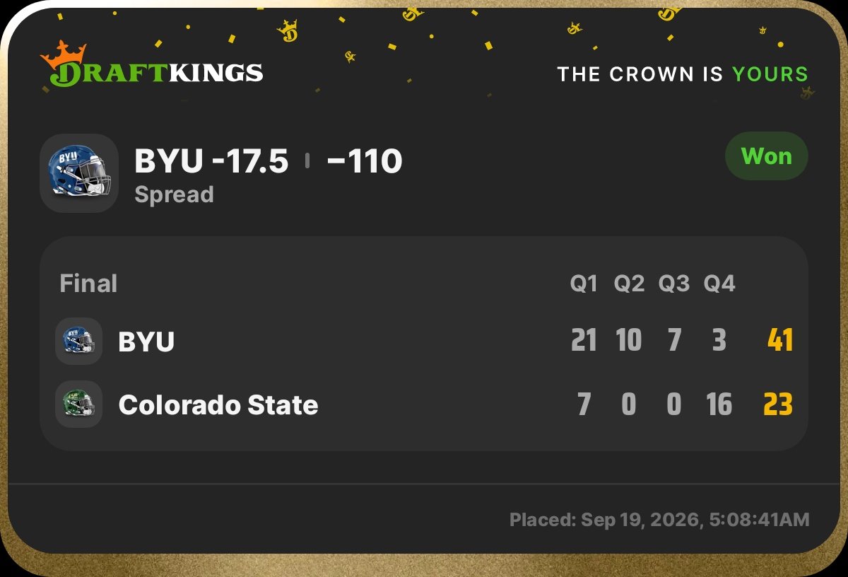 blackcatparlay's tweet photo. โ
BYU โ17.5 (-110)
BYU gets it done despite the late sweat. ๐โโฌ
Trust the numbers. Trust the spot. ๐ซก
#CFBBets #BettingTwitter https://t.co/eFVvCOworG