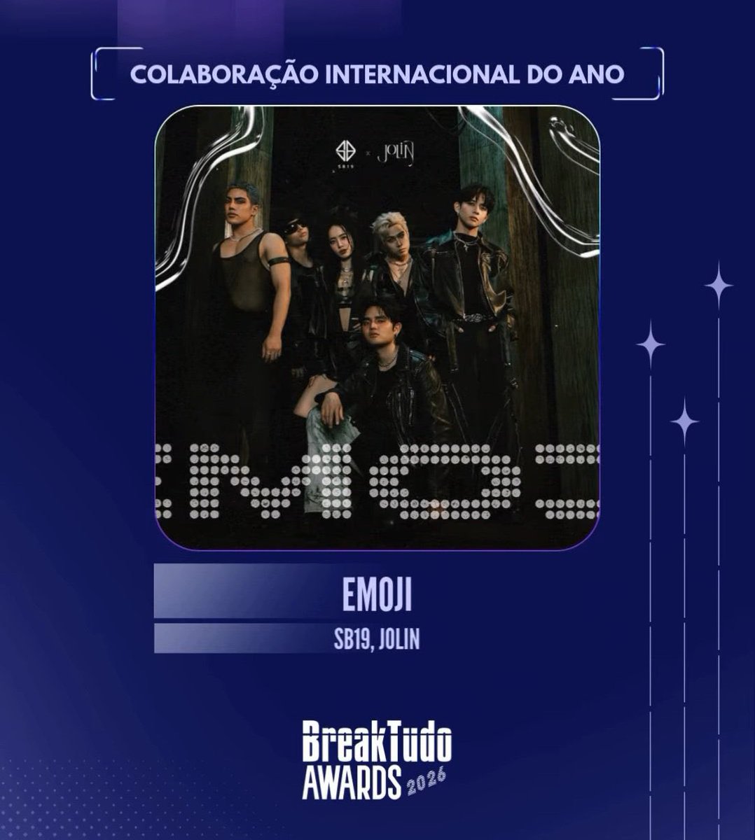 PORTALJOLIN's tweet photo. AMAMOS! ‘EMOJI’, de SB19 ft. JOLIN, foi indicada na categoria “Colaboração Internacional do Ano” na premiação brasileira BreakTudo Awards 2026! 🇧🇷

A votação iniciou em 17 de setembro, e ficará aberta até 17 de outubro. https://t.co/p79g73bPz9