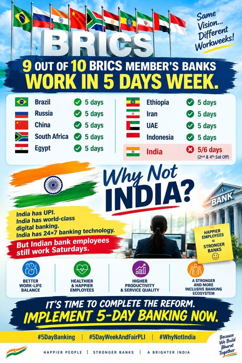 AbhishekDukeBoi's tweet photo. The message is simple:
5 Days of Banking. No More Delay. ✊🚩
#5DaysBanking #FBOIOA 
#5DayBankingNow https://t.co/Bl6uZ5Fk6v