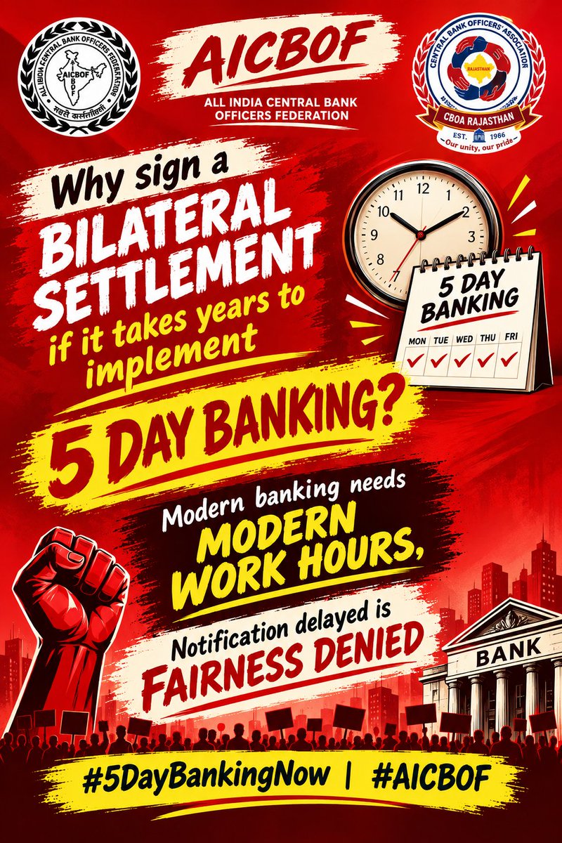 CboaRajasthan's tweet photo. @MeenaAarav @IndiaOfficers Implement 5 day banking soon
#5DayBankingNow #AICBOF https://t.co/WhcQhOgr8K