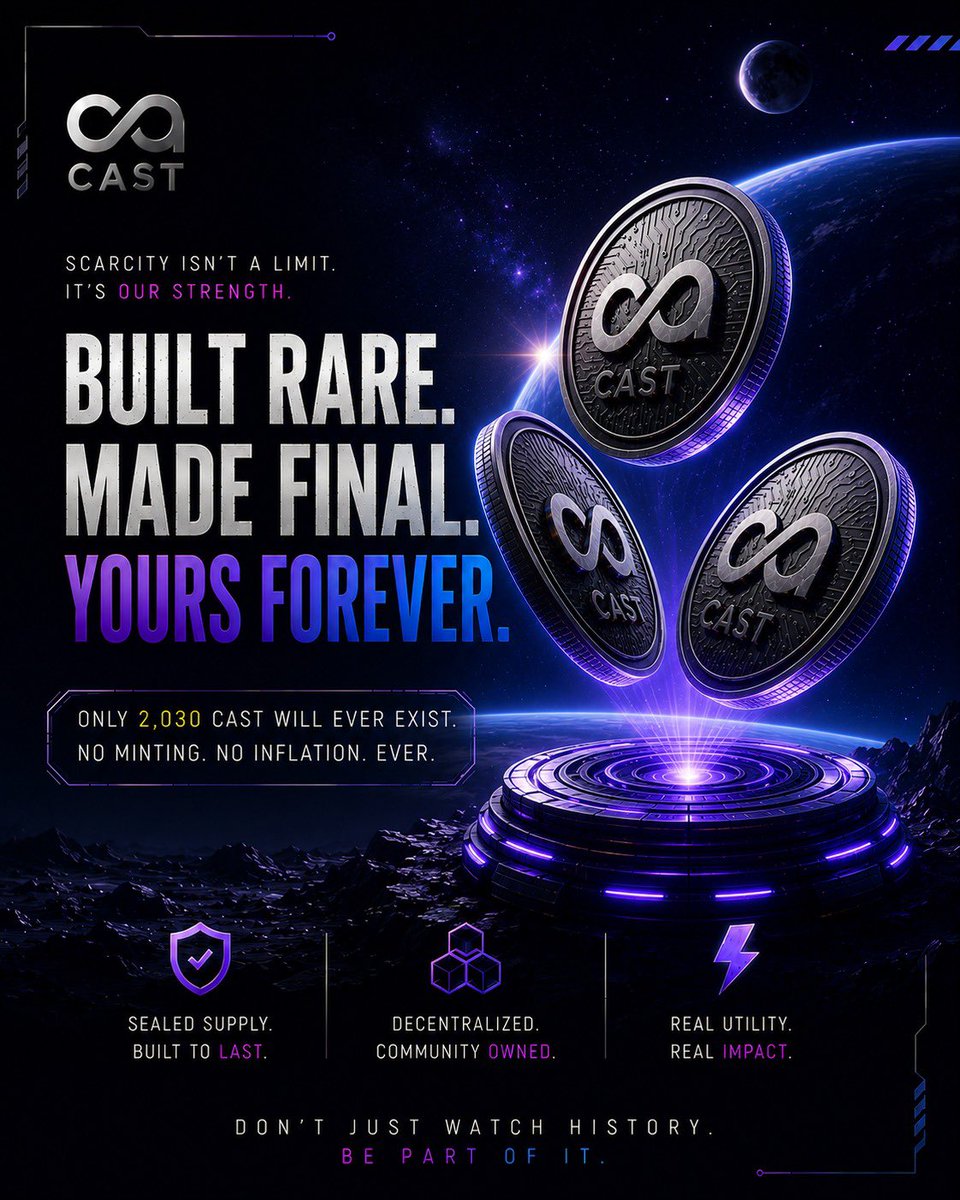Cast_2030's tweet photo. No minting. No inflation. Ever. CAST delivers absolute permanence for those who understand true value. Built rare and made final, it is your chance to own a piece of the future forever
#CASTOracles #CAST2030 #BuiltRare #MadeFinal #LimitedSupply #ZeroInflation #Web3 #Crypto2026 https://t.co/B6FVU9pdjt