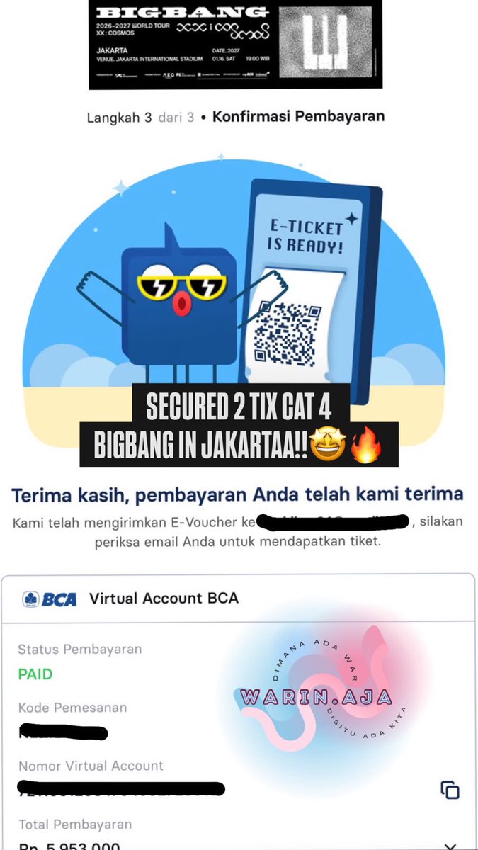 warinajaa's tweet photo. SECURED BIG BANG IN JAKARTA CAT 4 (2 Tiket) https://t.co/VnpgniEnI2