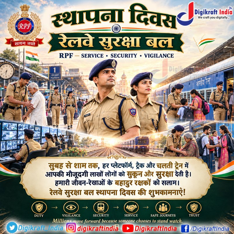 digikraftindia's tweet photo. || स्थापना दिवस, रेलवे सुरक्षा बल ||
|| Raising Day, #RailwayProtectionForce ||
#DigikraftIndia #DigitalMedia #GoDigital #DigitalBranding #RPFRaisingDay #RPFIndia #RPF #IndianRailways #ServiceSecurityVigilance #OperationMeriSaheli #OperationNanheFaristey #RailwaySecurity https://t.co/6ucfkuUJsU
