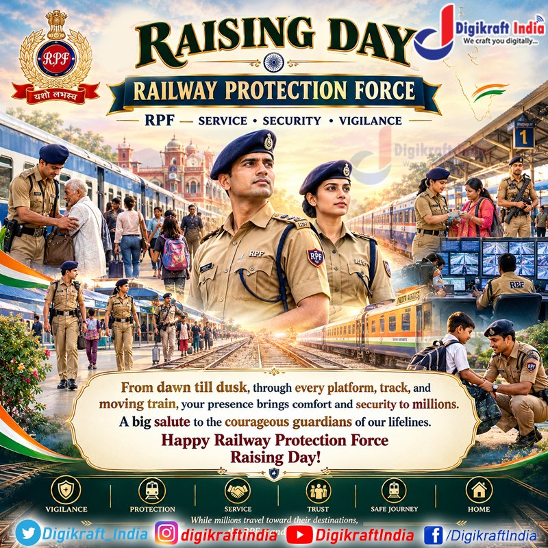 digikraftindia's tweet photo. || स्थापना दिवस, रेलवे सुरक्षा बल ||
|| Raising Day, #RailwayProtectionForce ||
#DigikraftIndia #DigitalMedia #GoDigital #DigitalBranding #RPFRaisingDay #RPFIndia #RPF #IndianRailways #ServiceSecurityVigilance #OperationMeriSaheli #OperationNanheFaristey #RailwaySecurity https://t.co/6ucfkuUJsU