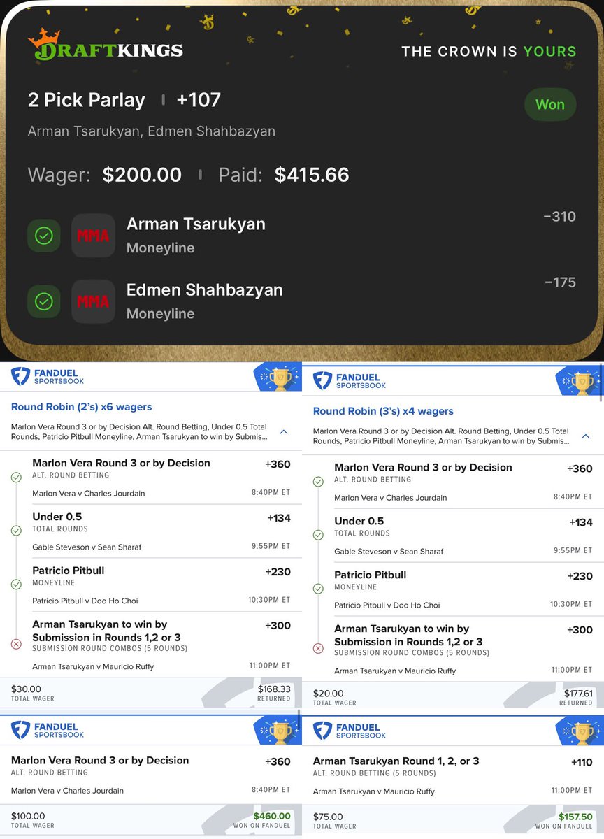GoldBoys's tweet photo. Nice night of UFC for @CagesideCraig 🔥

+107 ✅
+560 ✅
+885 ✅
+360 ✅
+110 ✅

Cash with us! 👉 https://t.co/qoedw9ekJZ https://t.co/UY0NQVXHS5