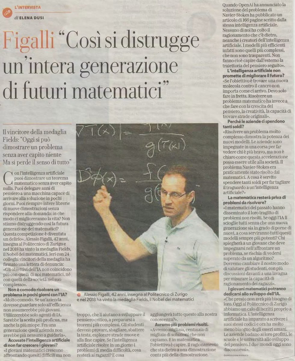 Math_files's tweet photo. Figalli’s warning about AI

If AI generates proofs without explaining the reasoning, students may lose valuable opportunities to struggle, explore, and think creatively. Mathematics is not only about getting the right answer. It is also about understanding why it works. As AI prioritizes speed and efficiency, education may need to place greater emphasis on reasoning and independent problem-solving.