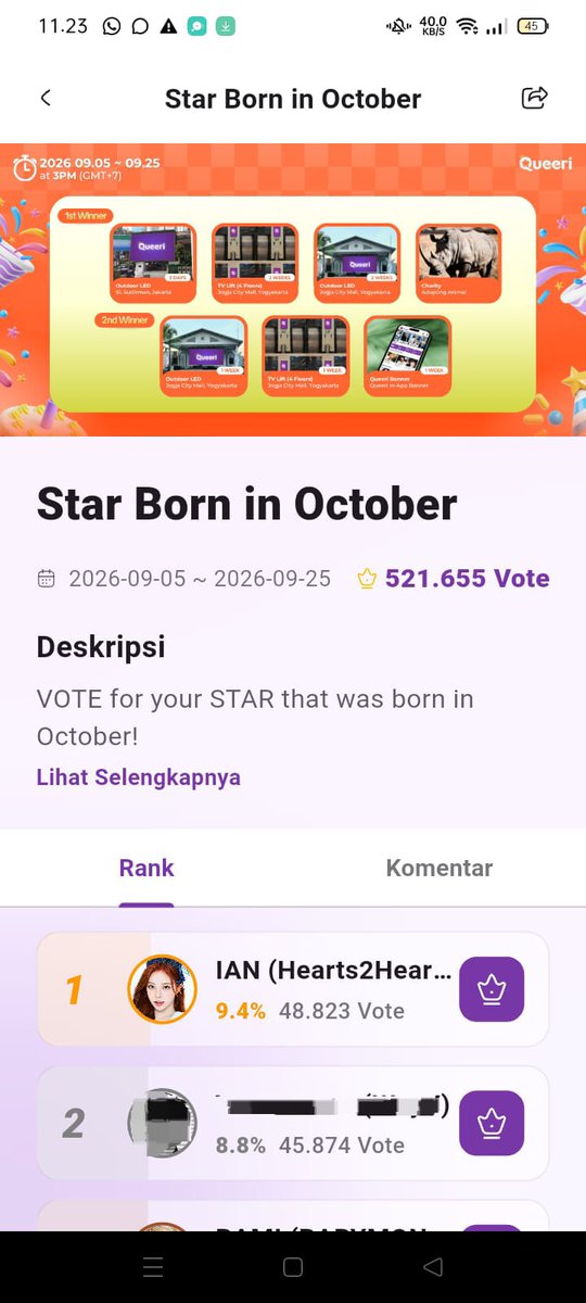 Alliance_IAN's tweet photo. 📢 IAN VOTE UPDATE

IAN is currently #1 on Queeri’s “Star Born in October” with 48,823 votes! 👑

Gap to #2: 2,949 votes

Only 5 days left! The gap is still small, so please keep voting for Ian on Queeri and help her stay #1 until the end! 🗳️🩵

#IAN #이안 #イアン #Hearts2Hearts https://t.co/mmNKo3vPYC