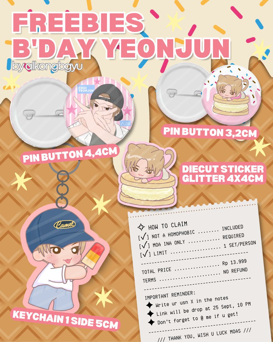alkongbgyu's tweet photo. YEONJUN BDAY FREEBIES by alkongbgyu (better late than never!) ₍^. .^₎⟆

1 set / person | MOA INA ONLY
🚫 not for homophobic
🚫dont resell/throw it away
🏷️ Rp 13.999 (no refund)
🔗 link drop: 25 Sept @ 10 PM

drop ur @ if u want to be tagged! https://t.co/IksZkJCv9b