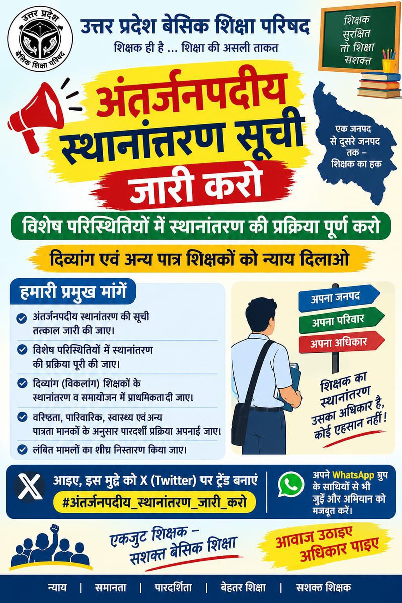 singh_sham24126's tweet photo. 📢 बेसिक शिक्षा विभाग
विशेष अंतर्जनपदीय स्थानांतरण
सूची जारी करो
आवेदन कर चुके शिक्षक साथियों को
स्थानांतरण सूची का इंतजार है।
#विशेष_अंतर्जनपदीय_स्थानांतरण_सूची_जारी_करो https://t.co/HeZ7LHjOkK