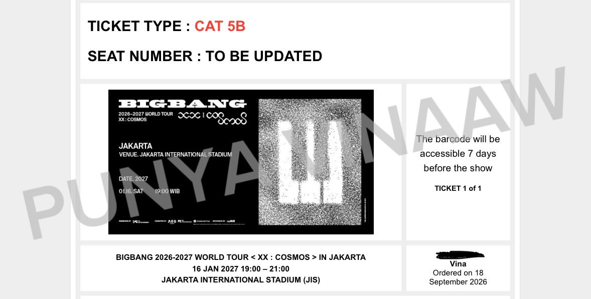 vinnssss_'s tweet photo. wts tiket bigbang jakarta
Cat 5B - 1 tix
Cat 4 - 3 tix
prefer full payment nanti dikirim e-vouchernya, dibantu sampe WB
harga normal tax + fee jaswar aja 🙏🏻 https://t.co/hMC9gocHmH