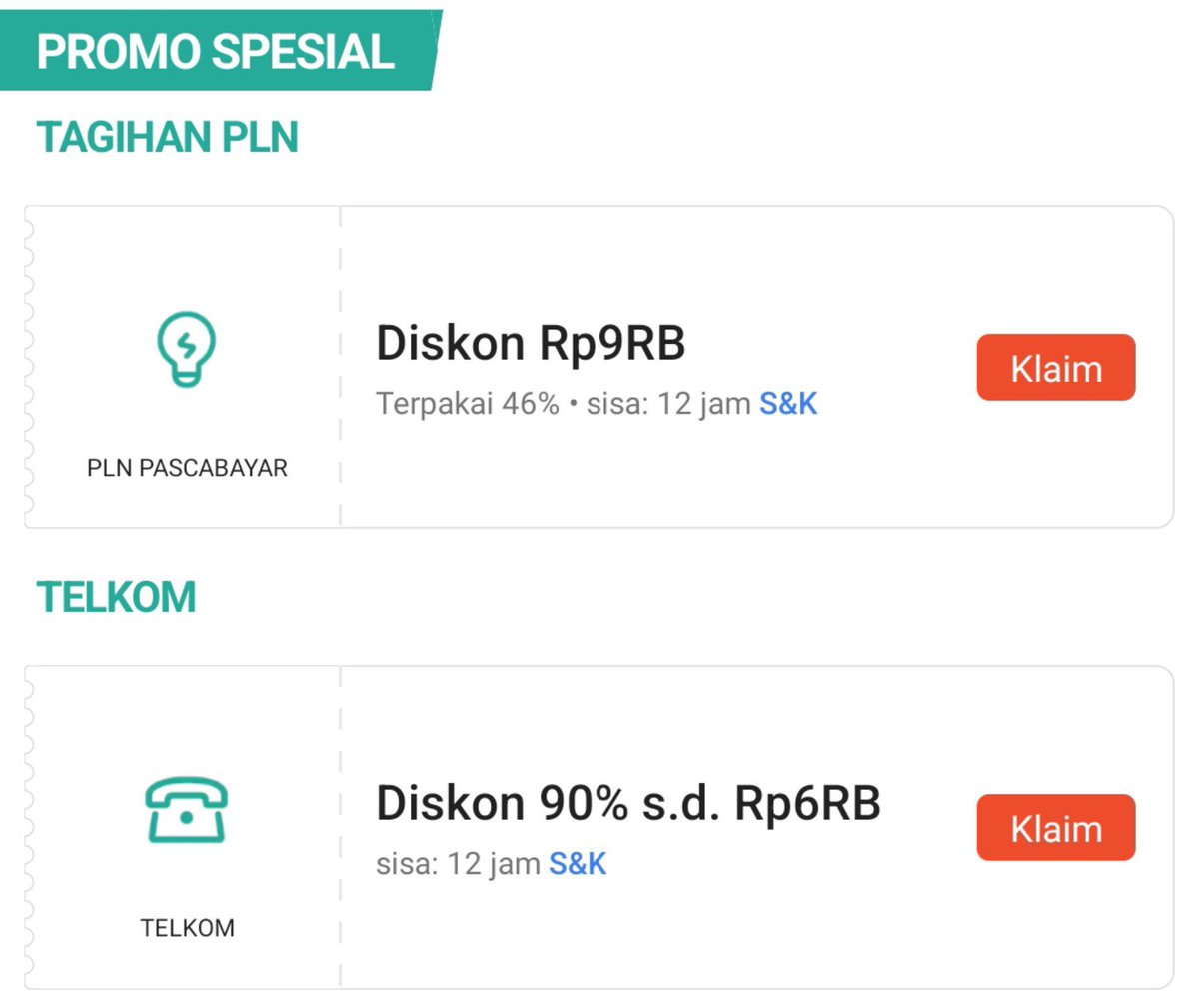 today_clouds's tweet photo. 🚨 hari terakhir bayar TAGIHAN

✅ DISKON 9RB (pln pascabayar) 
✅ DISKON 90% S/D 6RB (telkom) 

https://t.co/jPHS6stfdy https://t.co/rDSoyPHvWT